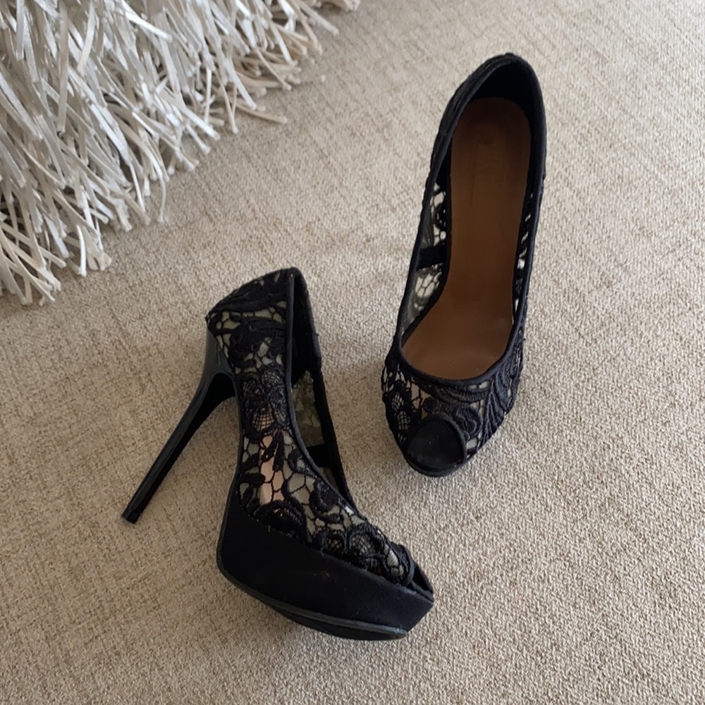 🪞NEW stunning black nude lace open toe heels in size 6 - Picture 13 of 17